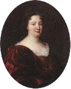 unknow artist Portrait of a landy,said to be marie de pontchartrin,half length,wearing a red velvet mantle over a gold braided dress and lace shirt oil painting reproduction